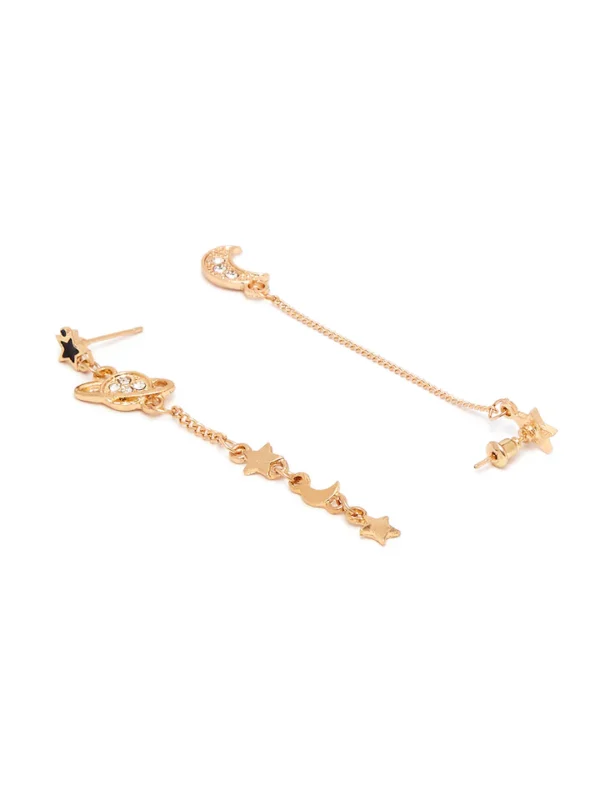 Gold-Plated Contemporary Mismatch Drop Earrings - Image 2