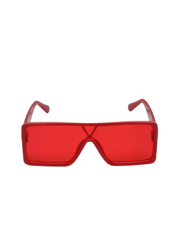 Unisex Red Lens and Red Full Rim Shield Sunglasses with UV Protected Lens - Image 2