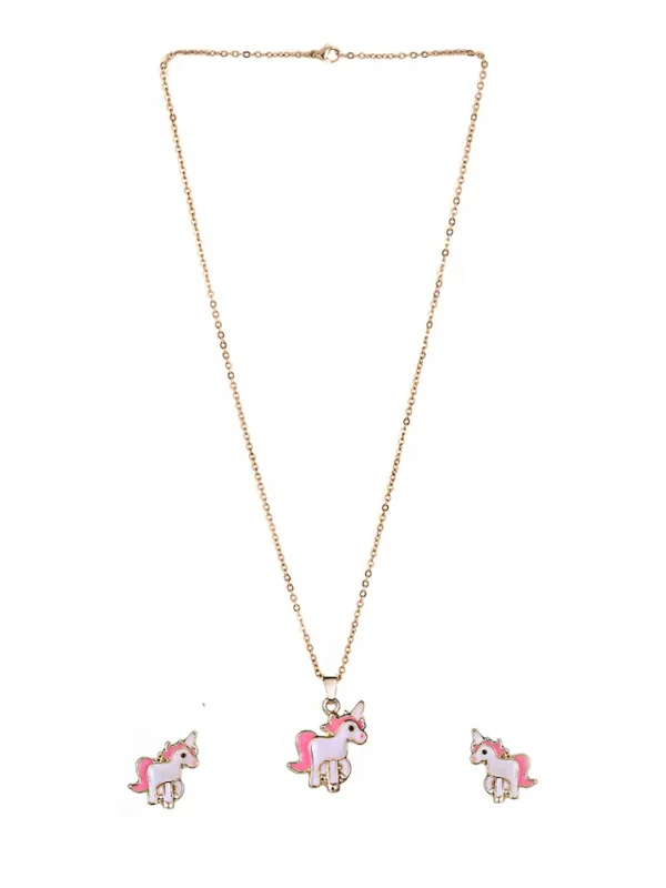 Baby Unicorn Small Pendant Set Necklace with Stud Earrings - Image 2