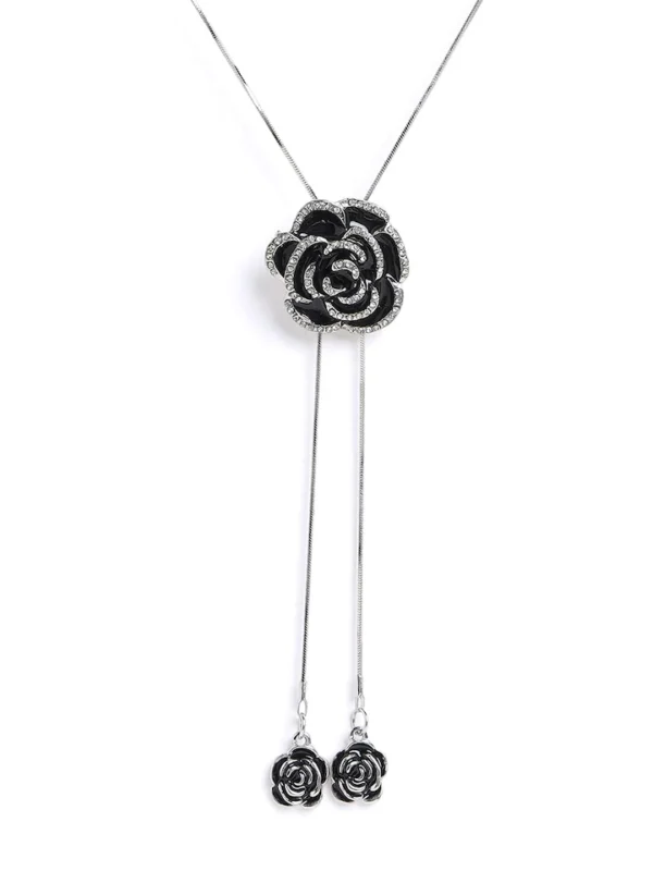 Silver-Plated Black Floral Pendant