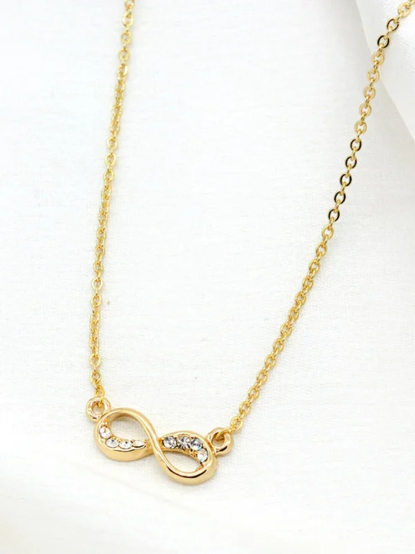 Women Gold-Toned Stone Rhinestones Studded Infinity Necklace