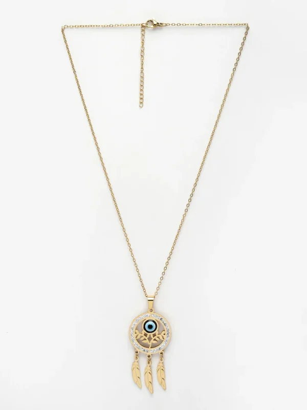 Gold-Plated CZ Studded Evil Eyes Pendant - Image 2