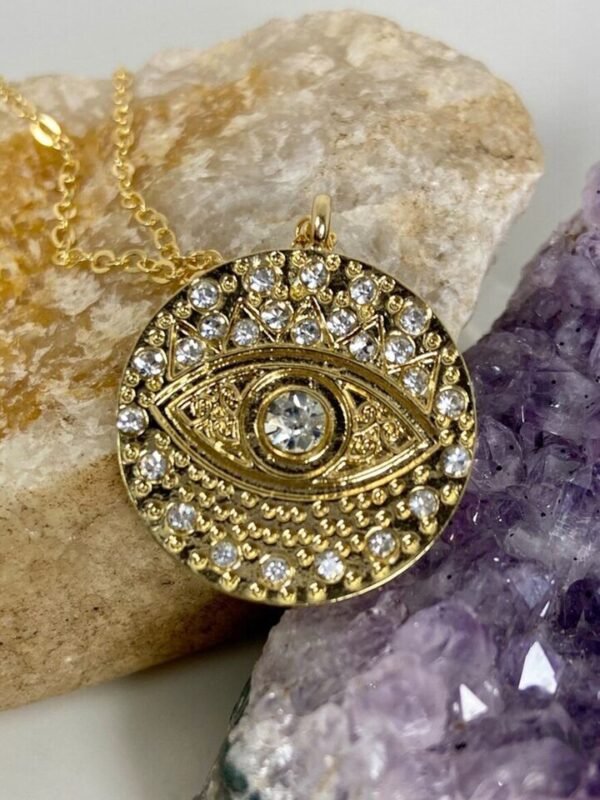 Gold-Plated Circular Stone Studded Pendant with Chain - Image 3