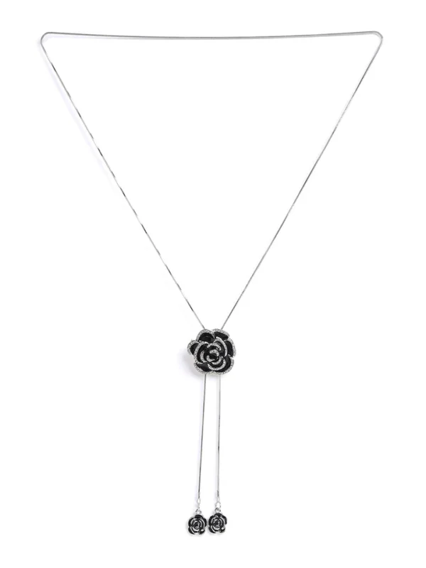 Silver-Plated Black Floral Pendant - Image 2