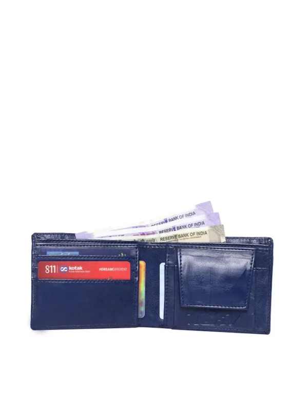 Blue Leather Two Fold Wallet - Image 4