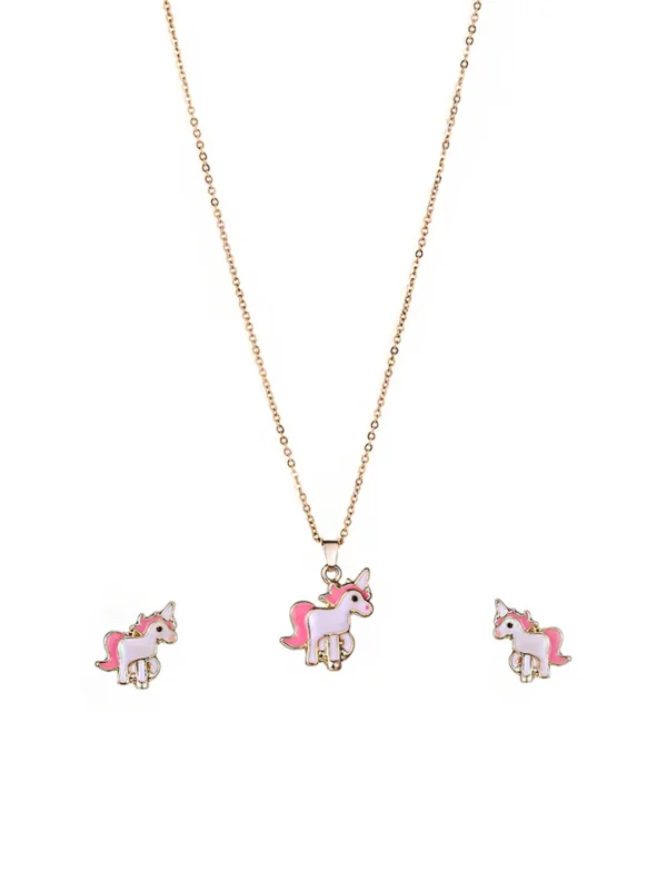 Baby Unicorn Small Pendant Set Necklace with Stud Earrings