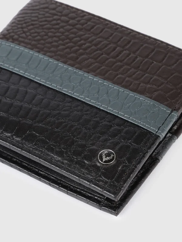 Allen Solly Men Black & Brown Croc Textured Two Fold Leather Wallet - Image 4