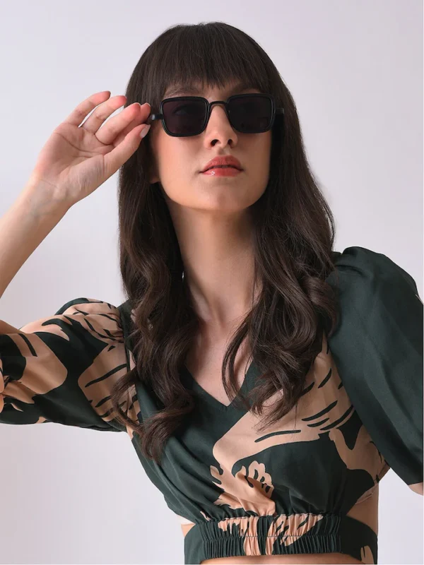 Black Rectangle Sunglasses with UV protected Lens by Haute Sauce - Image 2