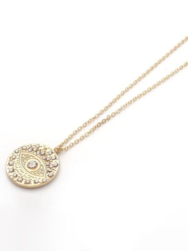 Gold-Plated Circular Stone Studded Pendant with Chain