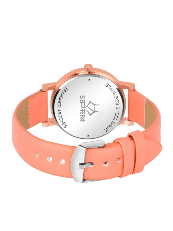 Septem Women Peach-Coloured Printed Dial & Orange Leather Straps Analogue Watch - Image 2