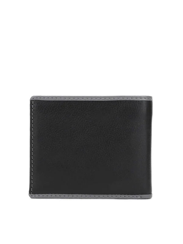 Allen Solly Men Black & Grey Solid Leather Two Fold Wallet - Image 2