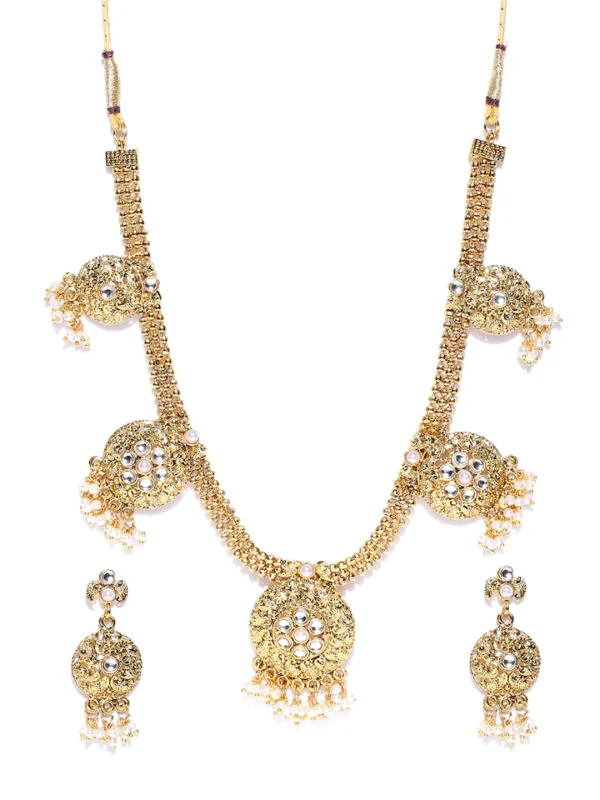 Gold Toned and Off-White Stone Studded Jewellery Set