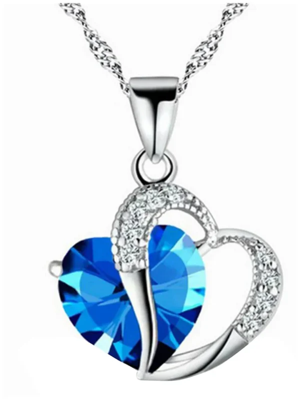 Rhodium Plated Joint Heart Crystals Studded Pendant