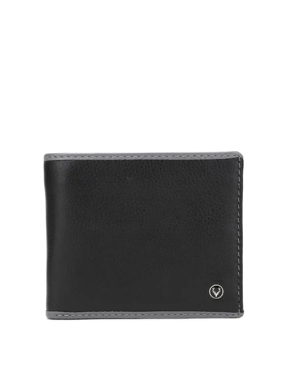 Allen Solly Men Black & Grey Solid Leather Two Fold Wallet