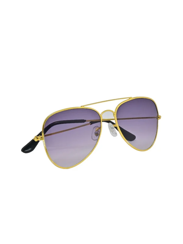 Men Gold Toned Aviator Sunglasses with UV Protected Purple Lens - Image 4
