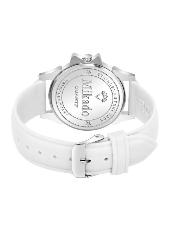 Mikado Women White Brass Embellished Dial & White Leather Straps Analogue Watch - Image 2