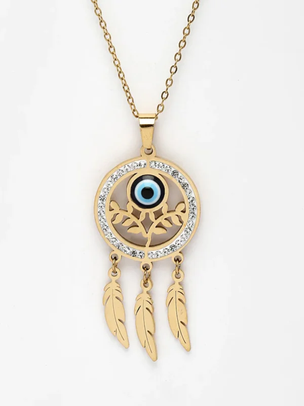 Gold-Plated CZ Studded Evil Eyes Pendant