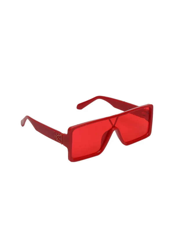 Unisex Red Lens and Red Full Rim Shield Sunglasses with UV Protected Lens