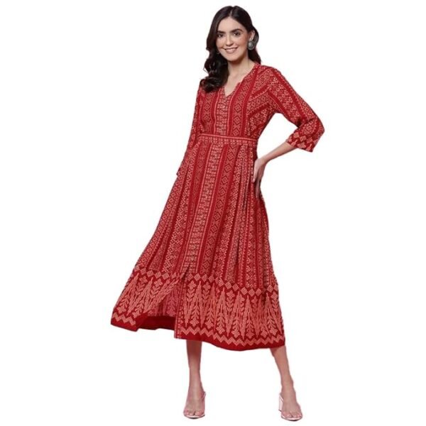 BIBA Women's Rayon Layered and Tiered Below The Knee Fusion Wear