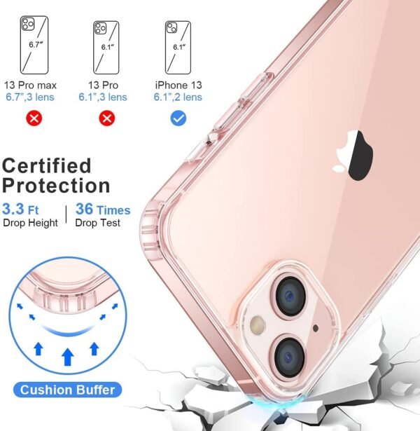 Amozo Ultra Hybrid Camera and Drop Protection Back Cover Case for iPhone 13 (TPU + Polycarbonate | Crystal Transparent) - Image 2